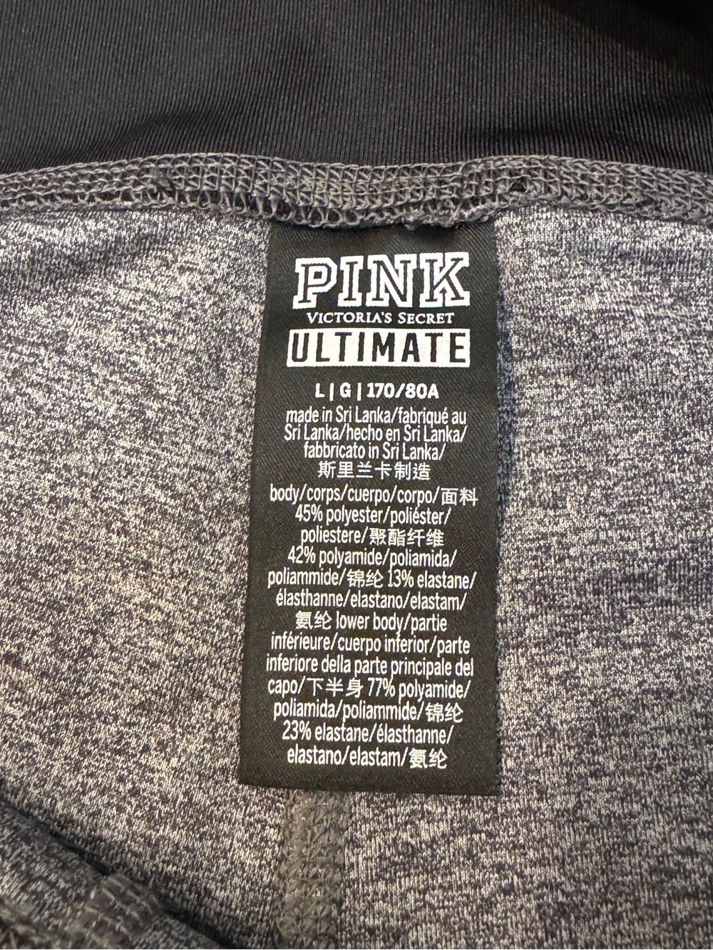 VS Pink Ultimate High Waist Rainbow Logo Mesh Athletic Leggings Black/Gray Large - Picture 5 of 8